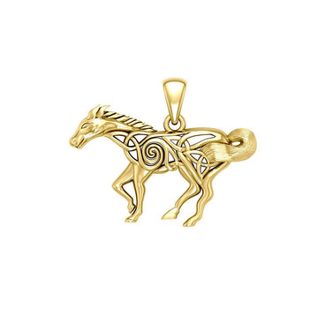 Celtic Running Horse 14K Yellow Gold Pendant GPD5861 - Jewelry